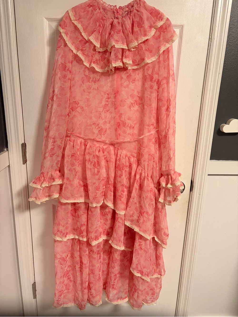 Udel NY Pink Ruffled Floral Tiered Asymmetrical Maxi Dress -XL